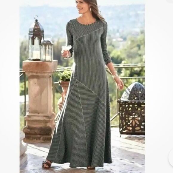 Soft Surroundings Black White Striped Asymmetrical Swing Maxi Dress XL Comfy - Picture 16 of 16